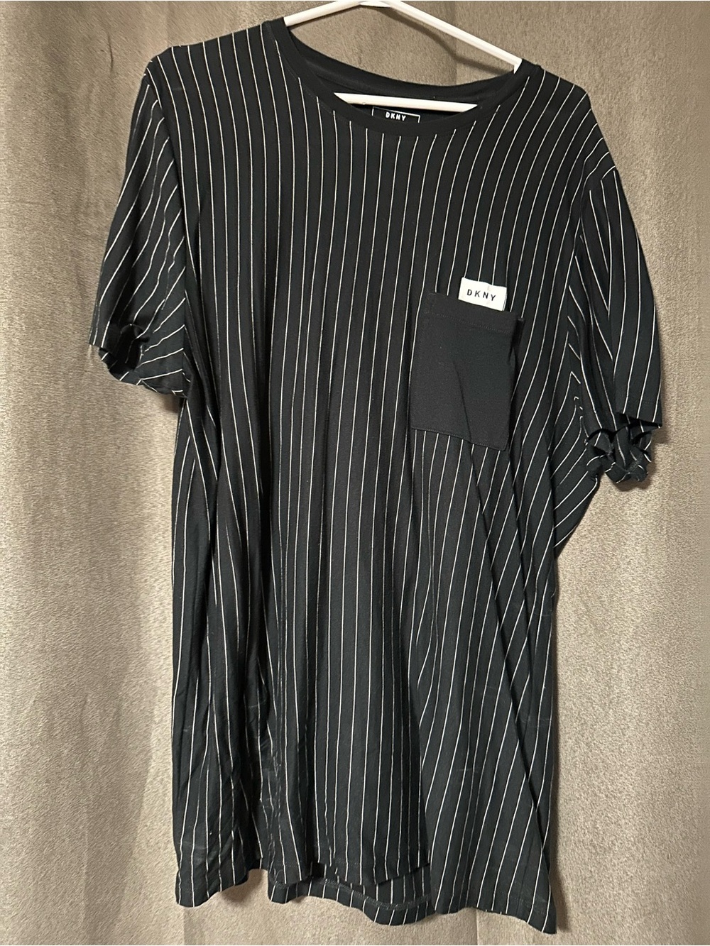 DKNY Black Pinstripe Short Sleeve Tee with Pocket Tag